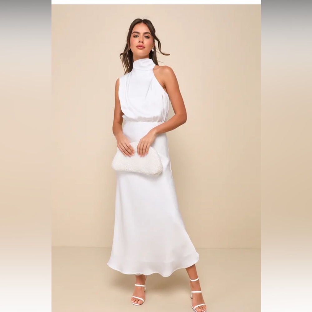 Lulu's White High-Neck Midi Halter Dress